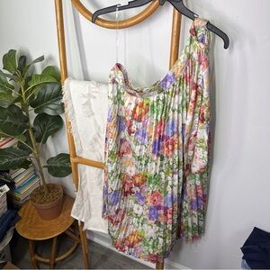 Anthropologie Hailey & Co. Floral Accordion One Shoulder Dress sz L